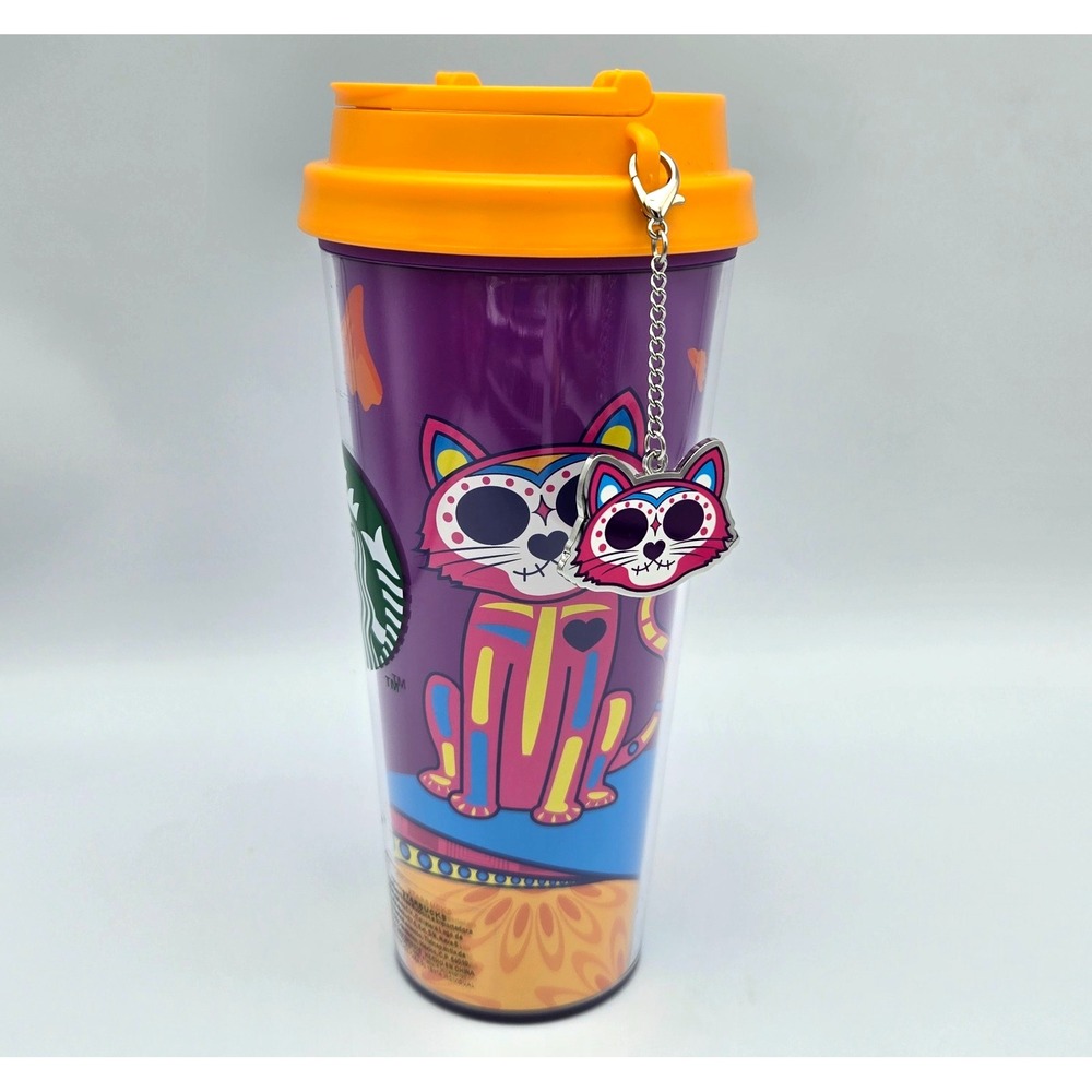 Starbucks Tumbler Day of the Dead Cat Charm Alebrije Halloween Mexico Rare NEW